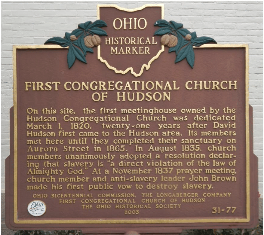 Ohio historical marker of First Congregational Church of Hudson